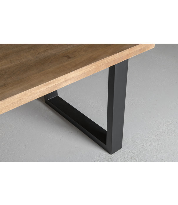 Duverger® Omerta - Table de salle à manger - rectangulaire - 240cm - bois de manguier - naturel - pied en U en acier - laqué noir