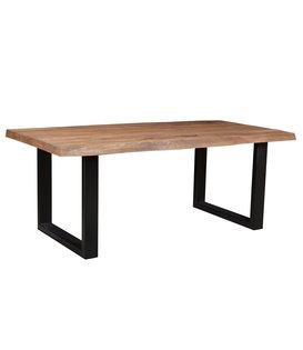 Omerta - Table de salle à manger - rectangulaire - tronc d'arbre - 220cm - mangue - naturel - pied en U en acier - laqué noir