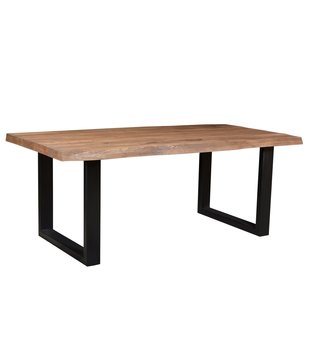 Omerta - Table de salle à manger - rectangulaire - tronc d'arbre - 220cm - mangue - naturel - pied en U en acier - laqué noir