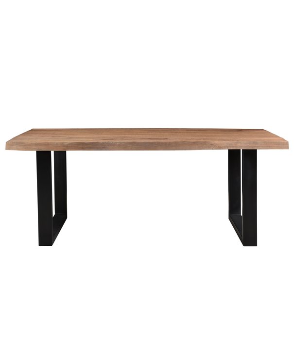 Duverger® Omerta - Table de salle à manger - rectangulaire - tronc d'arbre - 220cm - mangue - naturel - pied en U en acier - laqué noir