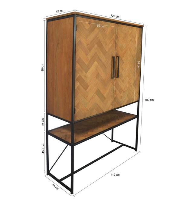 Duverger® Teaked - Buffetschrank - 2 Türen - 1 Nische - Teakholz - beschichteter Stahl