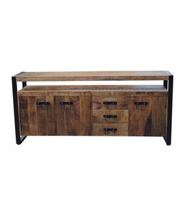 Robust - Sideboard - 3 Schubladen - 3 Türen - 1 Nische - Mangoholz natur - Stahl