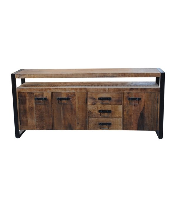 Duverger® Robust - Sideboard - 3 Schubladen - 3 Türen - 1 Nische - Mangoholz natur - Stahl