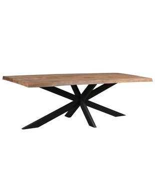 Omerta - Table de salle à manger - rectangulaire - tronc d'arbre - 160cm - manguier - naturel - pied araignée en acier - laqué noir