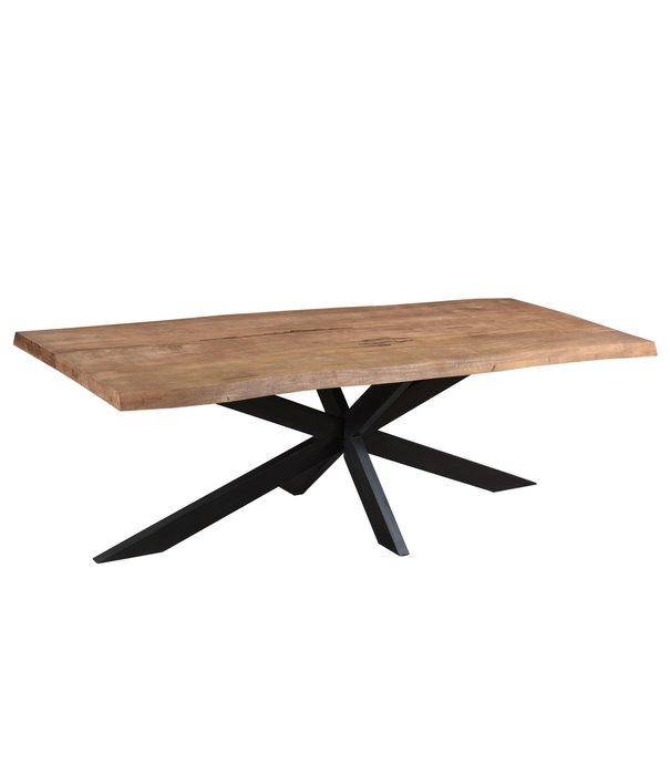 Duverger® Omerta - Table de salle à manger - rectangulaire - tronc d'arbre - 160cm - manguier - naturel - pied araignée en acier - laqué noir