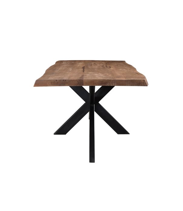 Duverger® Omerta - Table de salle à manger - rectangulaire - tronc d'arbre - 200cm - manguier - naturel - pied araignée en acier - laqué noir