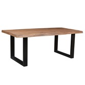 Omerta - Table de salle à manger - rectangulaire - tronc d'arbre - 200cm - mangue - naturel - pied en U en acier - laqué noir