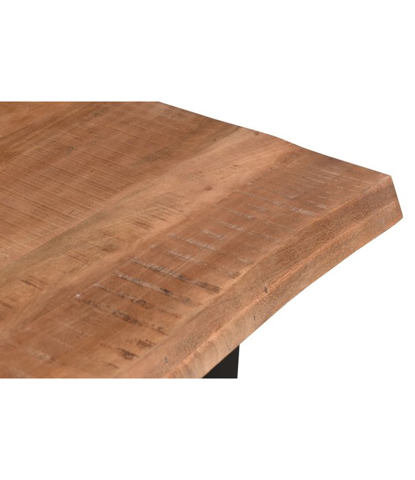 Duverger® Omerta - Table de salle à manger - rectangulaire - tronc d'arbre - 240cm - manguier - naturel - pied en U en acier - laqué noir