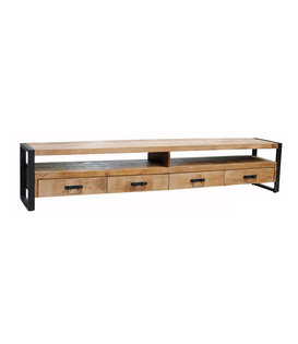 Robust - TV-Schrank - 250cm - 4 Schubladen - 2 Nischen - Mangoholz natur - Stahl