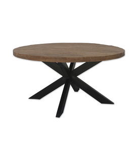 Omerta - Eettafel - rond 140cm - mango - naturel - stalen spider poot - zwart gecoat