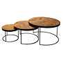 Teaked - Tables basses - set of 3 - teak - coated steel - round