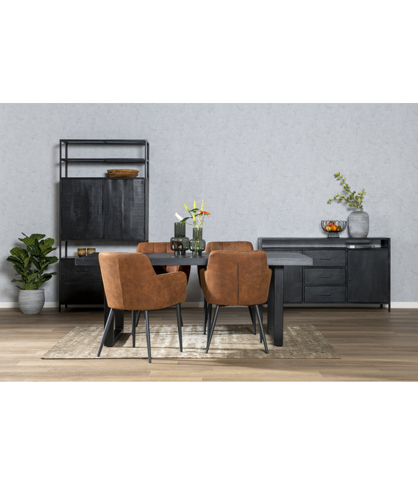 Duverger® Black Omerta - Table de salle à manger - mangue - noir - rectangulaire - 200x100 cm - pied en U en acier - laqué noir