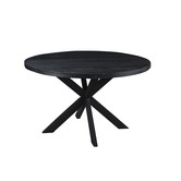 Black Omerta - Table de salle à manger - mangue - noir - rond - dia 130cm - araignée en acier - revêtement noir