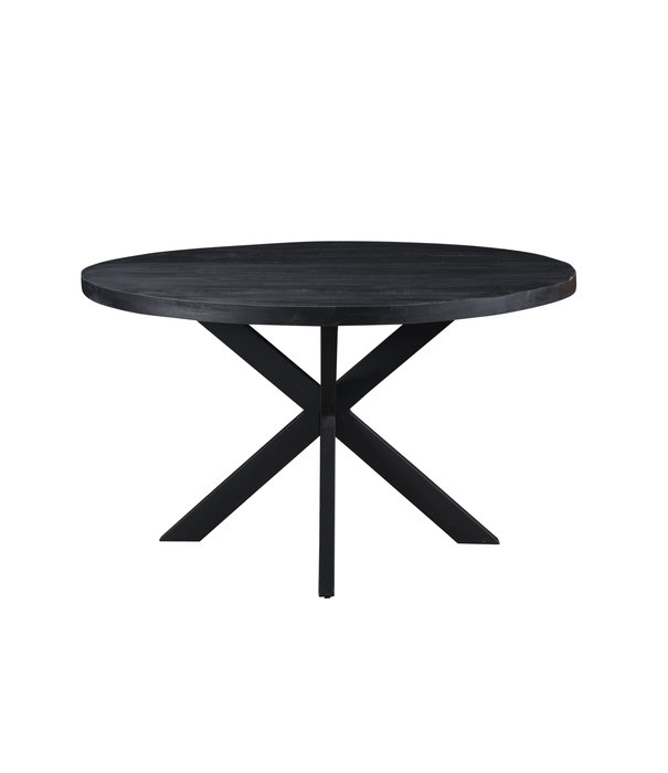 Duverger® Black Omerta - Table de salle à manger - mangue - noir - rond - dia 130cm - araignée en acier - revêtement noir