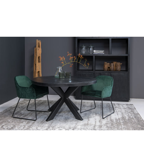 Duverger® Black Omerta - Table de salle à manger - mangue - noir - rond - dia 130cm - araignée en acier - revêtement noir