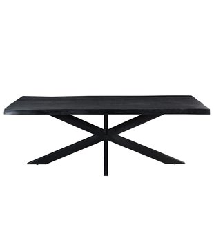 Black Omerta - Eettafel - rechthoekig - boomstam - 220cm - mango - zwart - stalen spiderpoot - zwart gecoat