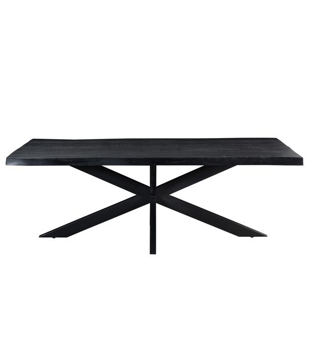 Duverger® Black Omerta - Table de salle à manger - rectangulaire - tronc d'arbre - 220cm - mangue - noir - pied araignée en acier - laqué noir