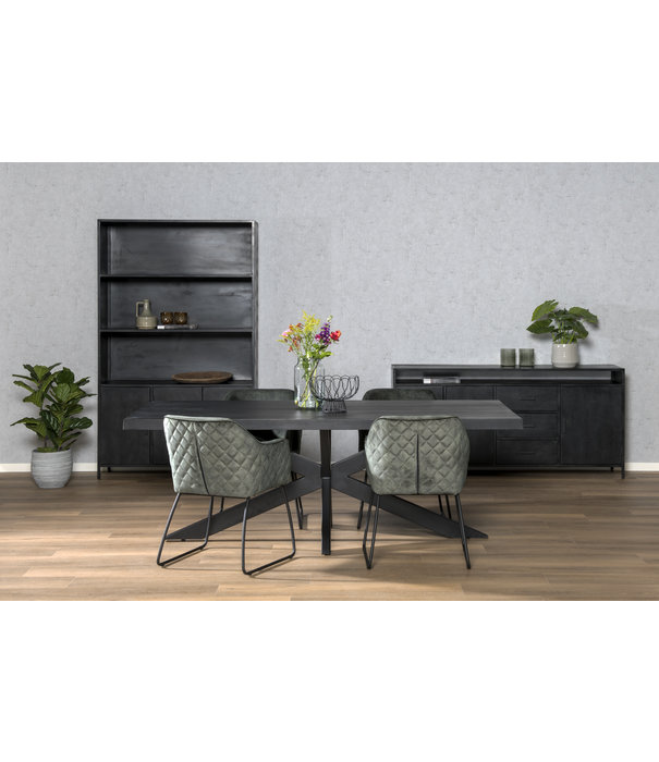 Duverger® Black Omerta - Table de salle à manger - rectangulaire - tronc d'arbre - 220cm - mangue - noir - pied araignée en acier - laqué noir