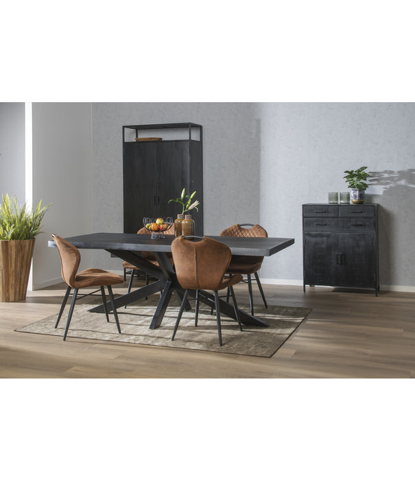 Duverger® Black Omerta - Table de salle à manger - rectangulaire - tronc d'arbre - 220cm - mangue - noir - pied araignée en acier - laqué noir