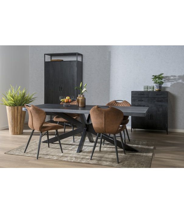 Duverger® Black Omerta - Table de salle à manger - rectangulaire - tronc d'arbre - 220cm - mangue - noir - pied araignée en acier - laqué noir