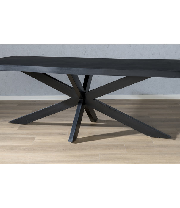 Duverger® Black Omerta - Table de salle à manger - rectangulaire - tronc d'arbre - 220cm - mangue - noir - pied araignée en acier - laqué noir