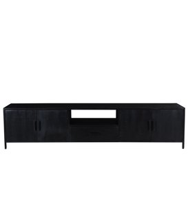 Black Omerta - TV-Schrank - 220cm - Mango - Schwarz - 4 Türen - 1 Schublade - 1 Nische - Stahlrahmen