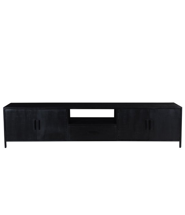 Duverger® Black Omerta - Meuble TV - 220cm - mangue - noir - 4 portes - 1 tiroir - 1 niche - châssis acier