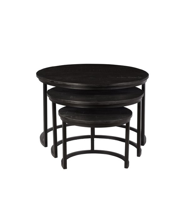Duverger® Black Omerta - tables d'appoint - set of 3 - rond - bois de manguier massif - noir