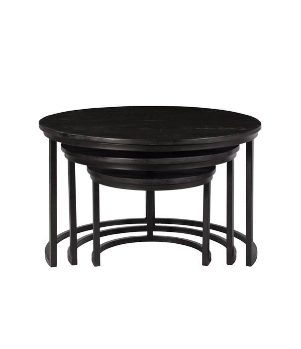 Duverger® Black Omerta - tables d'appoint - set of 3 - rond - bois de manguier massif - noir