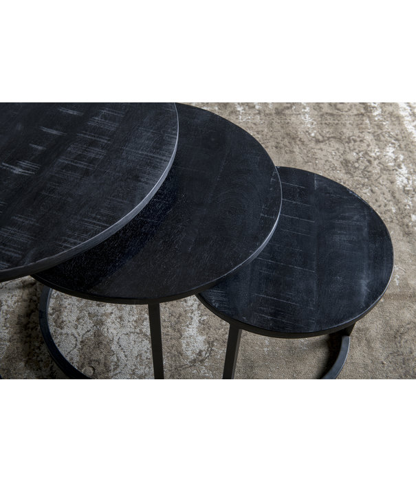 Duverger® Black Omerta - tables d'appoint - set of 3 - rond - bois de manguier massif - noir