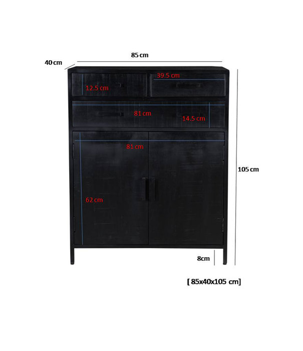 Duverger® Black Omerta - Buffet - mangue - noir - 2 portes - 3 tiroirs - châssis acier - laqué noir