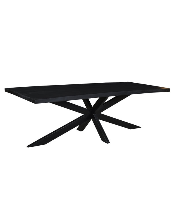 Duverger® Black Omerta - Table de salle à manger - mangue - noir - rectangle - 240cm - pied araignée en acier - laqué noir
