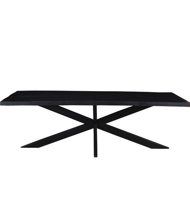 Duverger® Black Omerta - Table de salle à manger - mangue - noir - rectangle - 240cm - pied araignée en acier - laqué noir