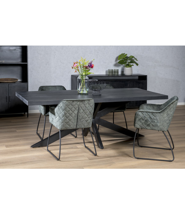 Duverger® Black Omerta - Table de salle à manger - mangue - noir - rectangle - 200cm - pied araignée en acier - laqué noir