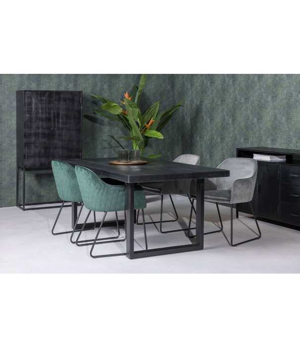 Duverger® Black Omerta - Table de salle à manger - mangue - noir - rectangulaire - 180x100 cm - pied en U en acier - laqué noir