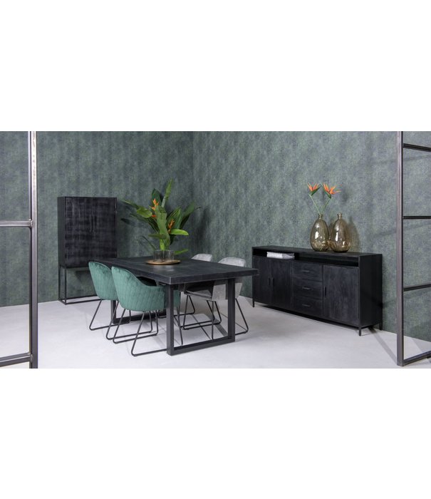 Duverger® Black Omerta - Eettafel - mango - zwart - rechthoekig - 180x100 cm - stalen U-poot - zwart gecoat