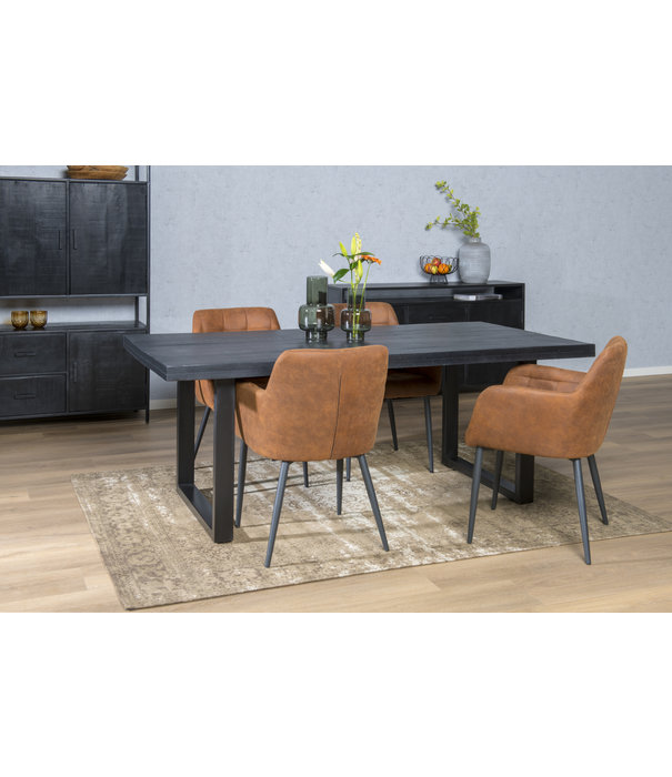 Duverger® Black Omerta - Eettafel - mango - zwart - rechthoekig - 220x100 cm - stalen U-poot - zwart gecoat