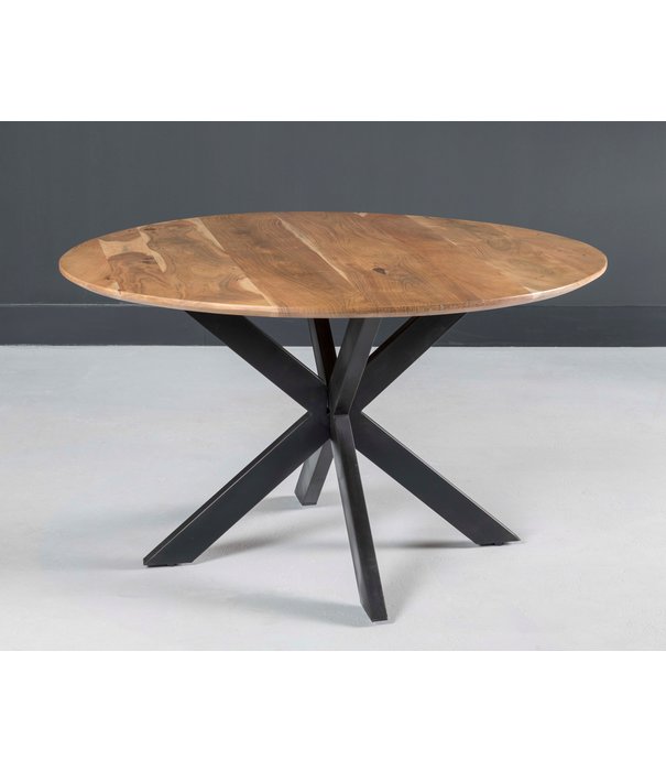 Duverger® Nordic - Table de salle à manger - acacia - naturel - ronde - dia 120cm - pied araignée - acier laqué