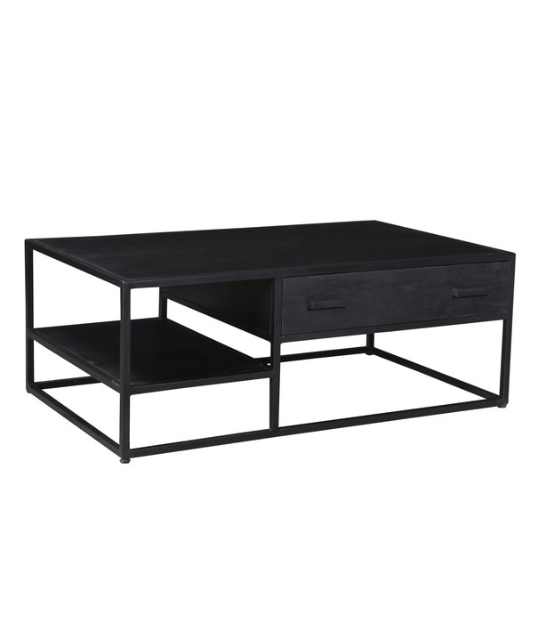 Duverger® Black Omerta - Table basse - mangue - noir - naturel - 2 tiroirs - 1 niche - châssis acier