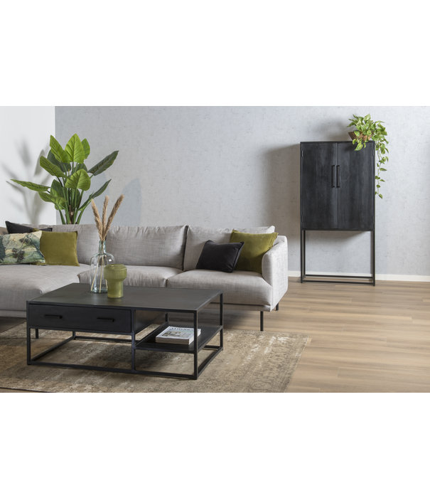 Duverger® Black Omerta - Couchtisch - Mango - Schwarz - Natur - 2 Schubladen - 1 Nische - Stahlgestell