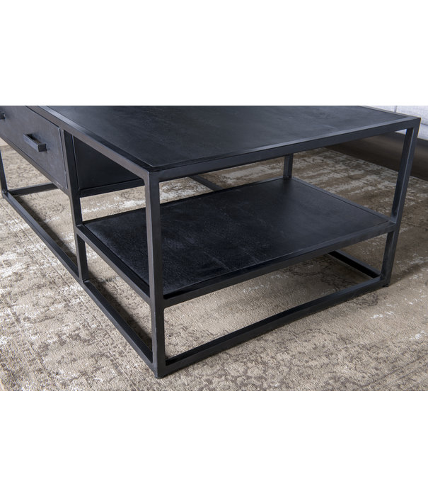 Duverger® Black Omerta - Table basse - mangue - noir - naturel - 2 tiroirs - 1 niche - châssis acier