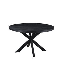 Black Omerta - Eettafel - mango - zwart - rond - dia 120cm - stalen spider - zwart gecoat