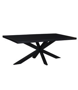 Black Omerta - Eettafel - mango - zwart - rechthoek - 180cm - stalen spiderpoot - zwart gecoat