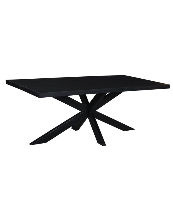 Duverger® Black Omerta - Table de salle à manger - mangue - noir - rectangle - 180cm - pied araignée en acier - laqué noir