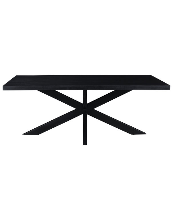 Duverger® Black Omerta - Table de salle à manger - mangue - noir - rectangle - 180cm - pied araignée en acier - laqué noir