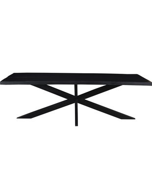 Black Omerta - Eettafel - mango - zwart - rechthoek - 220cm - stalen spiderpoot - zwart gecoat