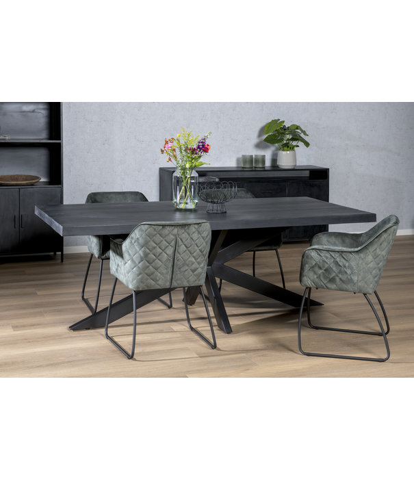 Duverger® Black Omerta - Table de salle à manger - mangue - noir - rectangle - 220cm - pied araignée en acier - laqué noir