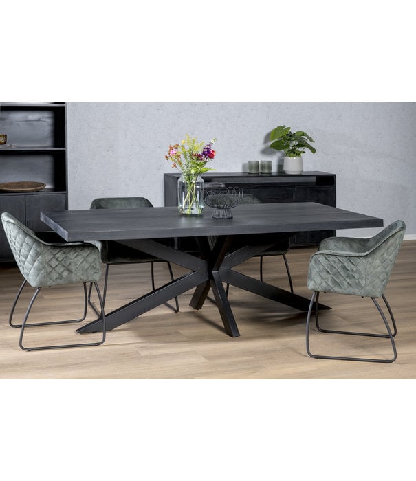Duverger® Black Omerta - Table de salle à manger - mangue - noir - rectangle - 220cm - pied araignée en acier - laqué noir