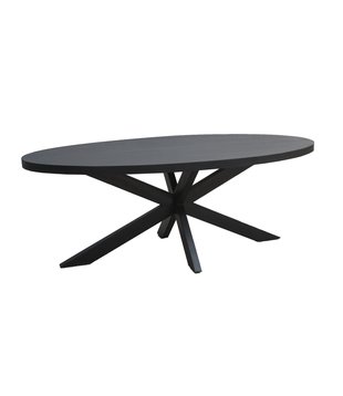 Black Omerta - Eettafel - mango - zwart - ovaal - 210cm - stalen spiderpoot - zwart gecoat