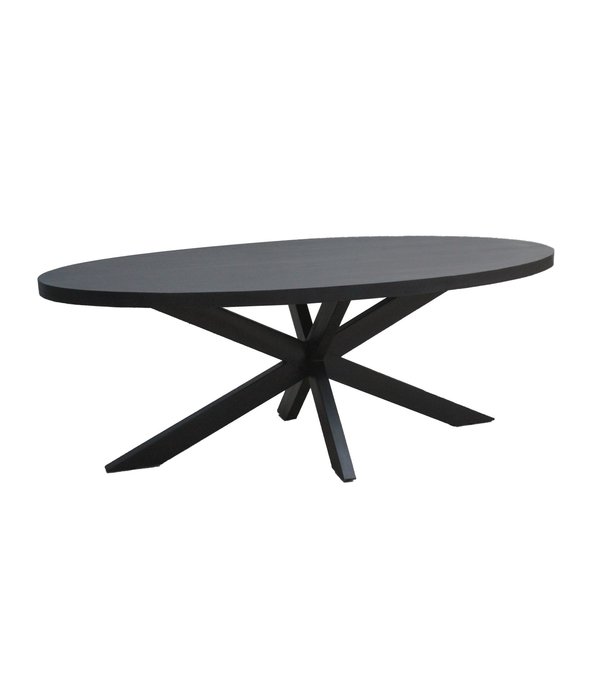Duverger® Black Omerta - Table de salle à manger - mangue - noir - ovale - 210cm - pied araignée en acier - laqué noir